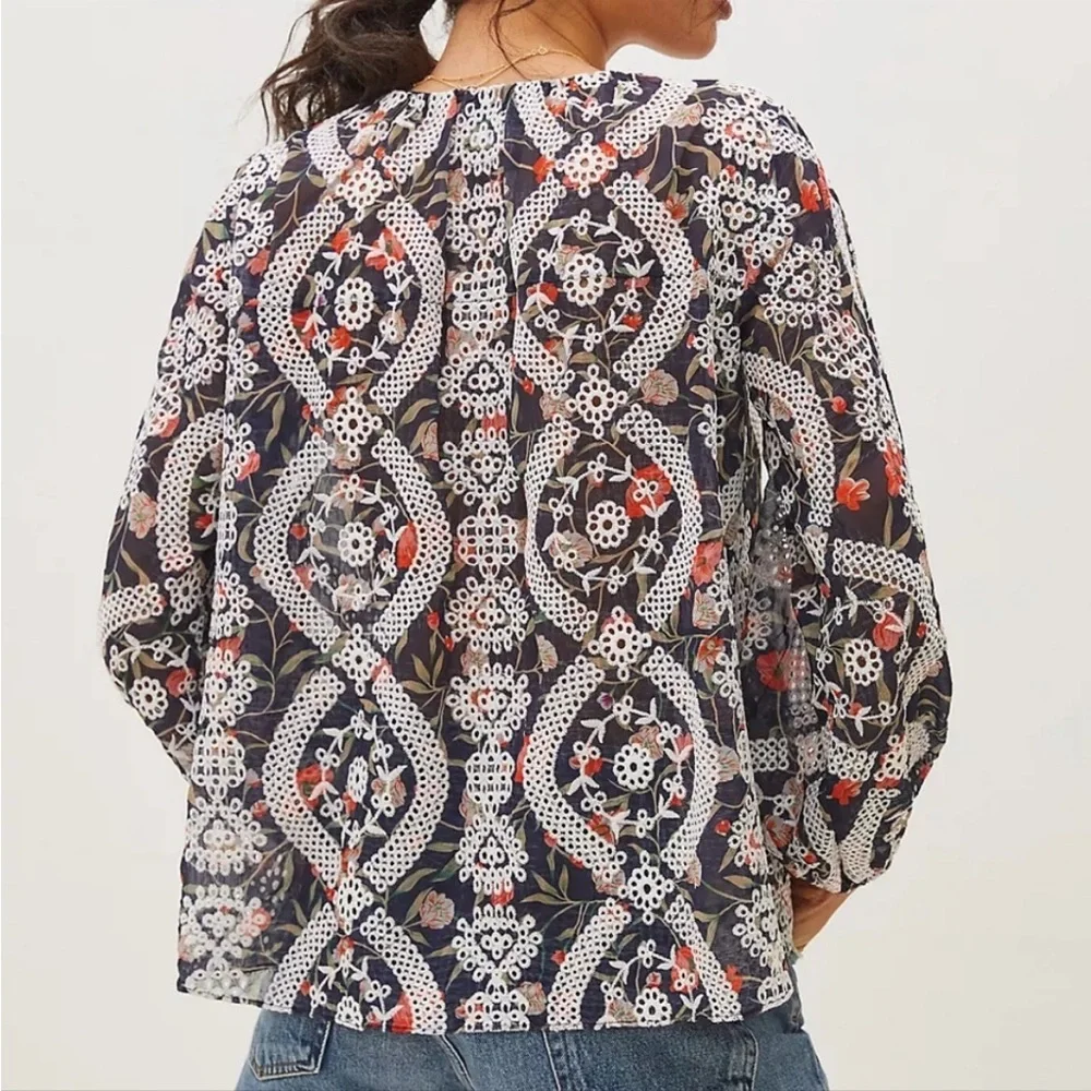 Sachin + Babi x Anthropologie Kalena Embroidered Eyelet Blouse New Size XS - Picture 3 of 13